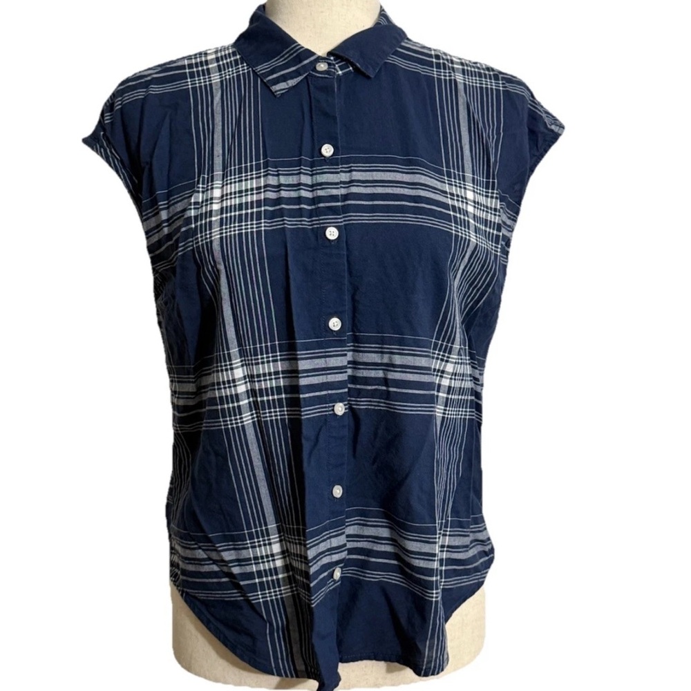 LUCKY BRAND, Size Small Navy & White Plaid, Sleeveless Blouse in Woven Cotton